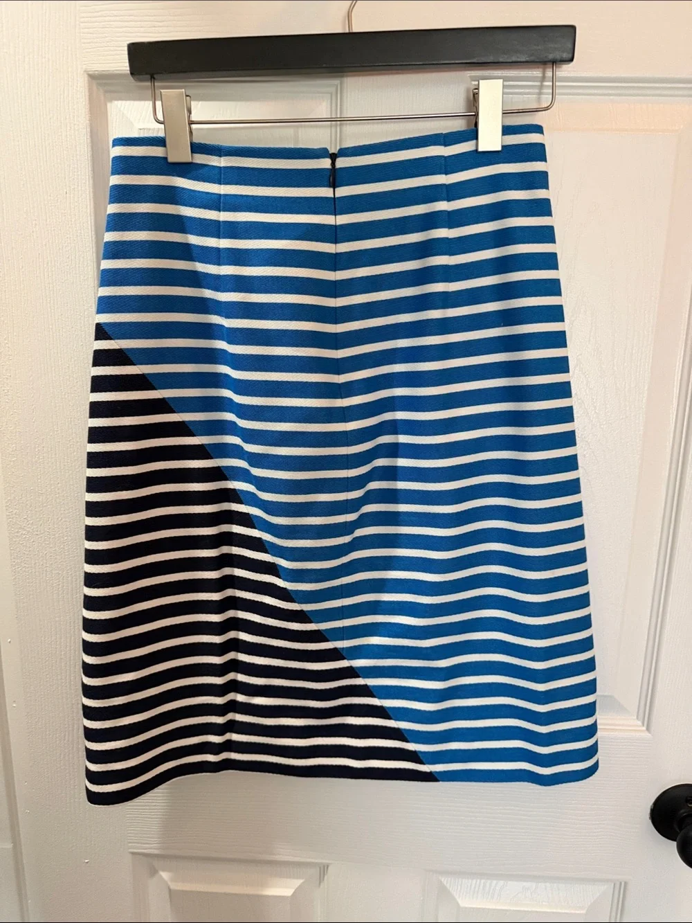 J. Crew Navy, White & Blue Striped A-Line Skirt